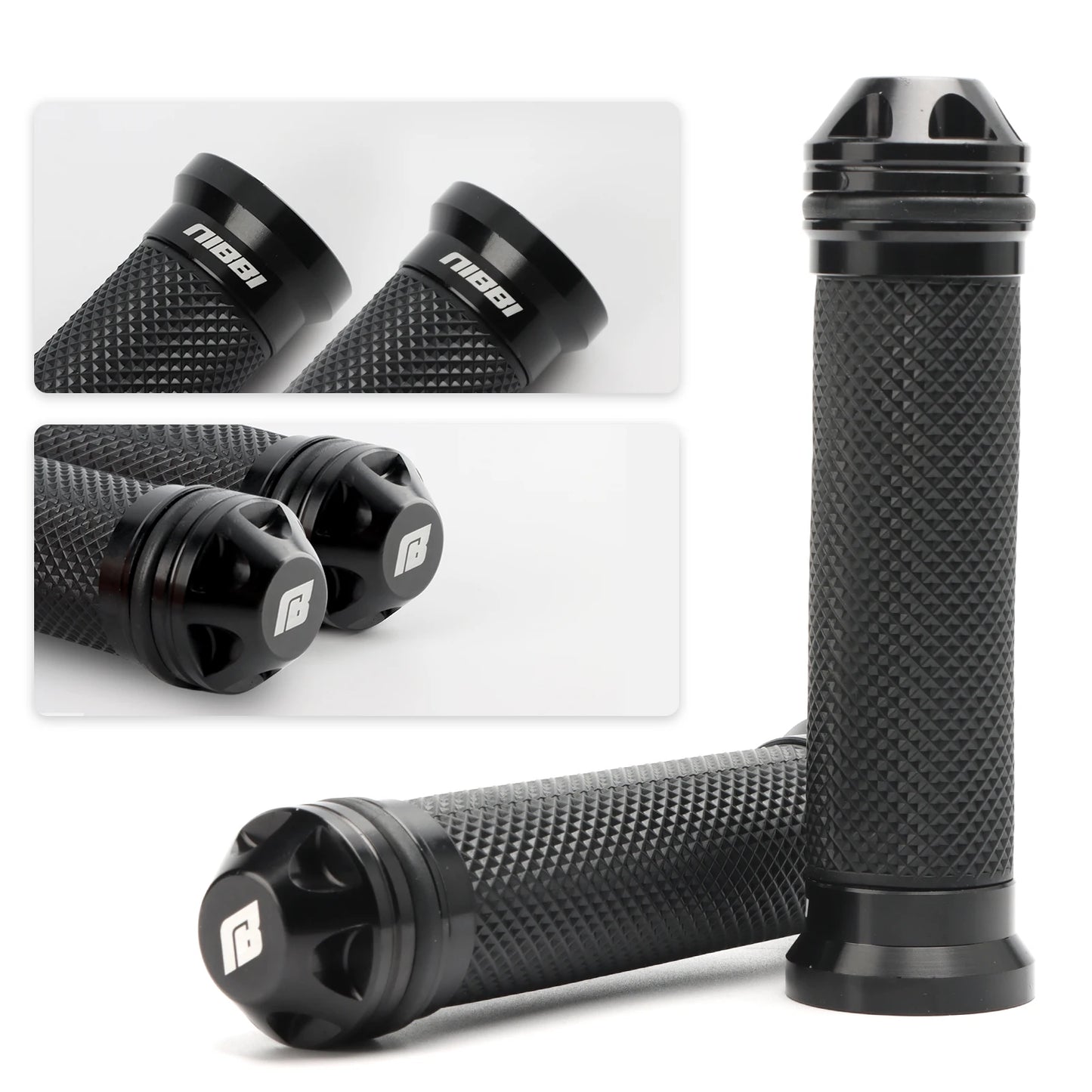 NIBBI Motorcycle Rubber and Aluminum Hand Grips for 7/8" (22mm) Handlebars