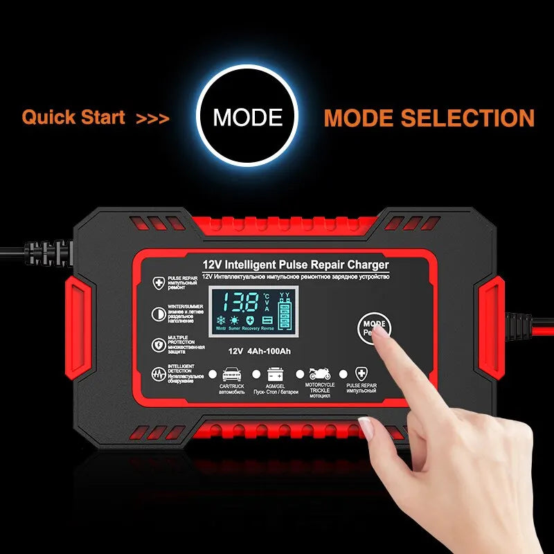 Intelligent 12V 6A Battery Charger with Pulse Repair